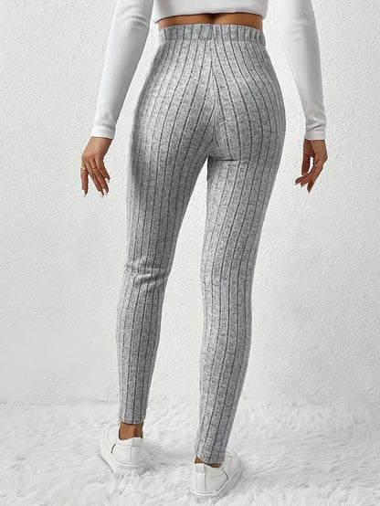 Women'S High - Waist Ribbed Leggings - Stretchy Slim Fit, Drawstring Detail, Casual Solid Color Pants for All Seasons