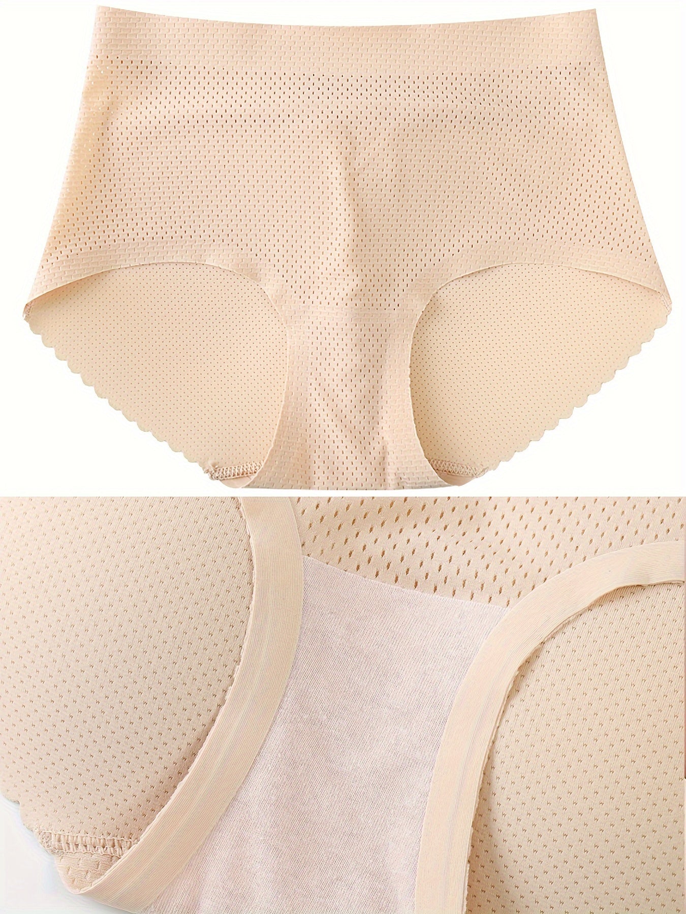 2pcs Solid Fake Butt Padded Seamless Shaping Panties with Scallop Trim, Comfy & Breathable Butt Lifting Panties, Women's Underwear & Shapewear