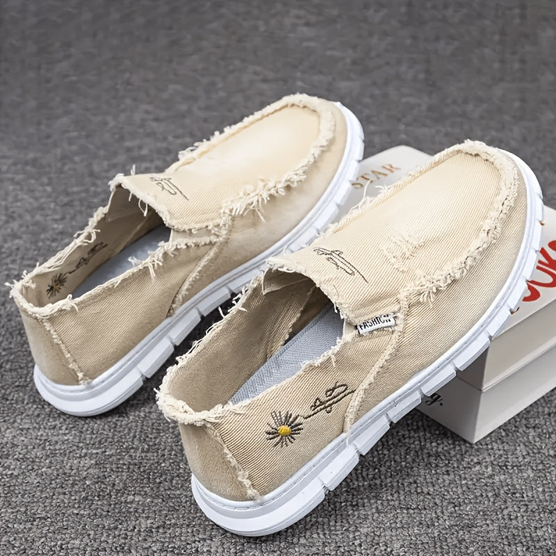 Men's Plus Size Breathable Canvas Loafers - Comfortable All-season, Low-top Lace-up Casual Semi-formal Shoes, Gray And Black Round-toe Design, Breathable Material, Couple Style Available, Widened Men's Shoes, High-quality Men's Shoes