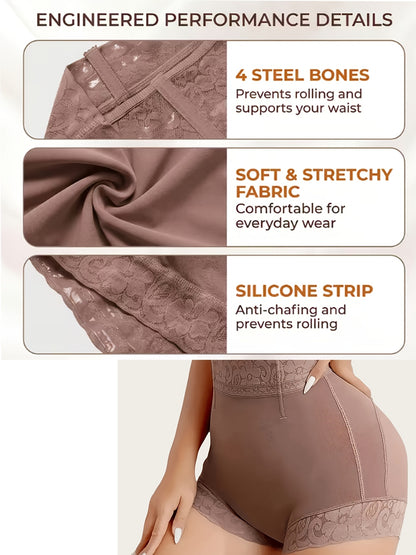 3pcs Mixed Color Shaping Butt-Lifting Panties, Women's Shaping Underwear, Butt Lift Panties, High-Waist Tummy Control, Lace Trim, Postpartum Tummy Control, Base Layer Tights