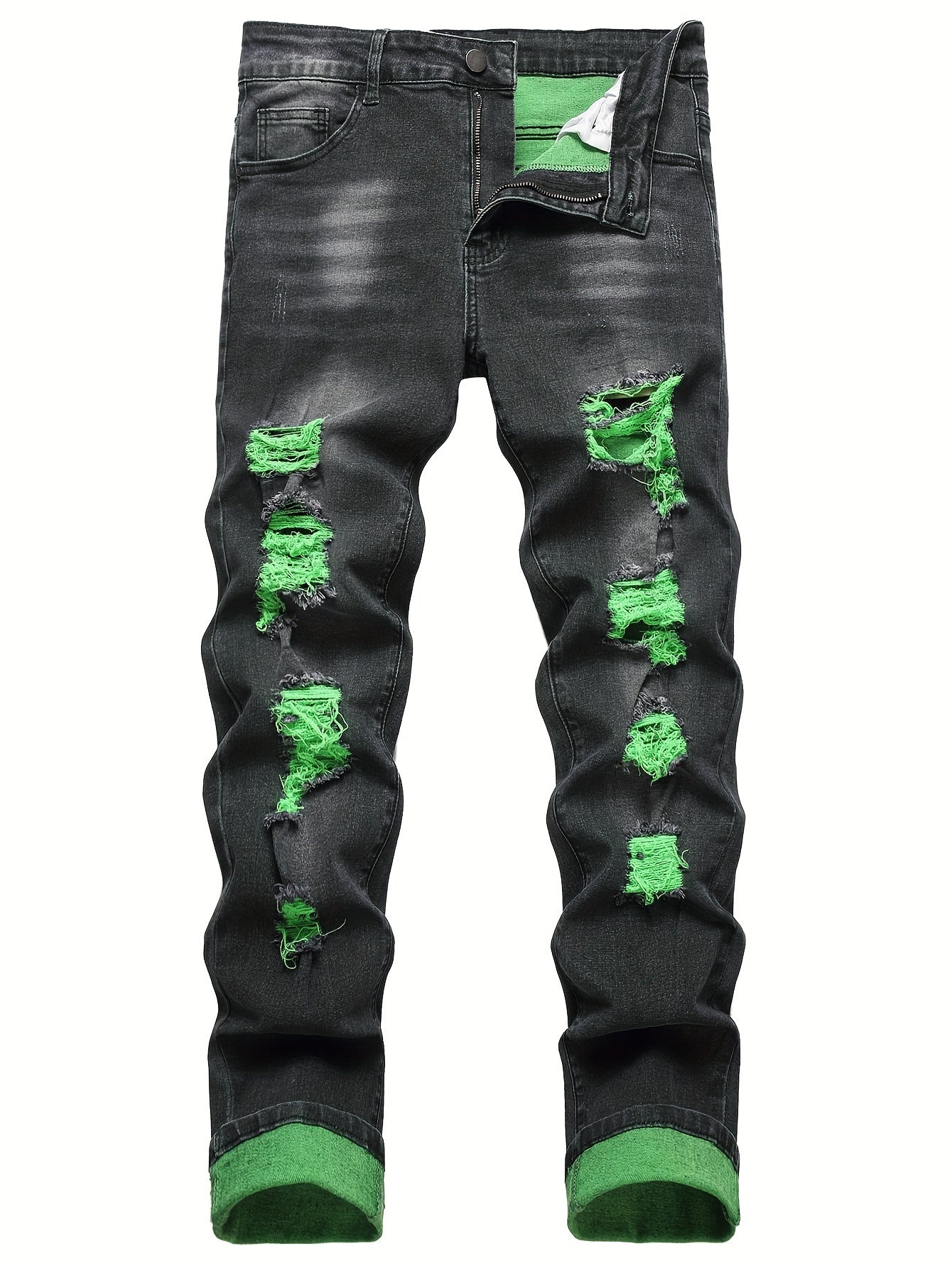 Two-pack Men's Ripped Stretch Slim-fit Ripped Jeans. They Are Suitable for All Seasons, Night Outings, Business Negotiations, Festive Parties, And Outdoor Activities. The Combination Of Orange And Light Green Is More Free And Happy.