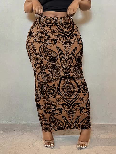 Women's Casual Long-Flowing Maxi Skirt with Intricate Floral And Geometric Print - Lightweight Mesh Fabric, Perfect for Spring/Summer/Fall, Casual Attire|Floral Print, Skirts for Women, Maxi Skirts for Women, Elegant Women's Pencil Skirts
