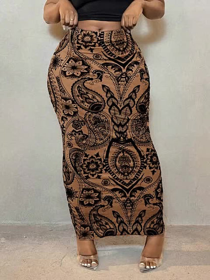 Women's Casual Long-Flowing Maxi Skirt with Intricate Floral And Geometric Print - Lightweight Mesh Fabric, Perfect for Spring/Summer/Fall, Casual Attire|Floral Print, Skirts for Women, Maxi Skirts for Women, Elegant Women's Pencil Skirts