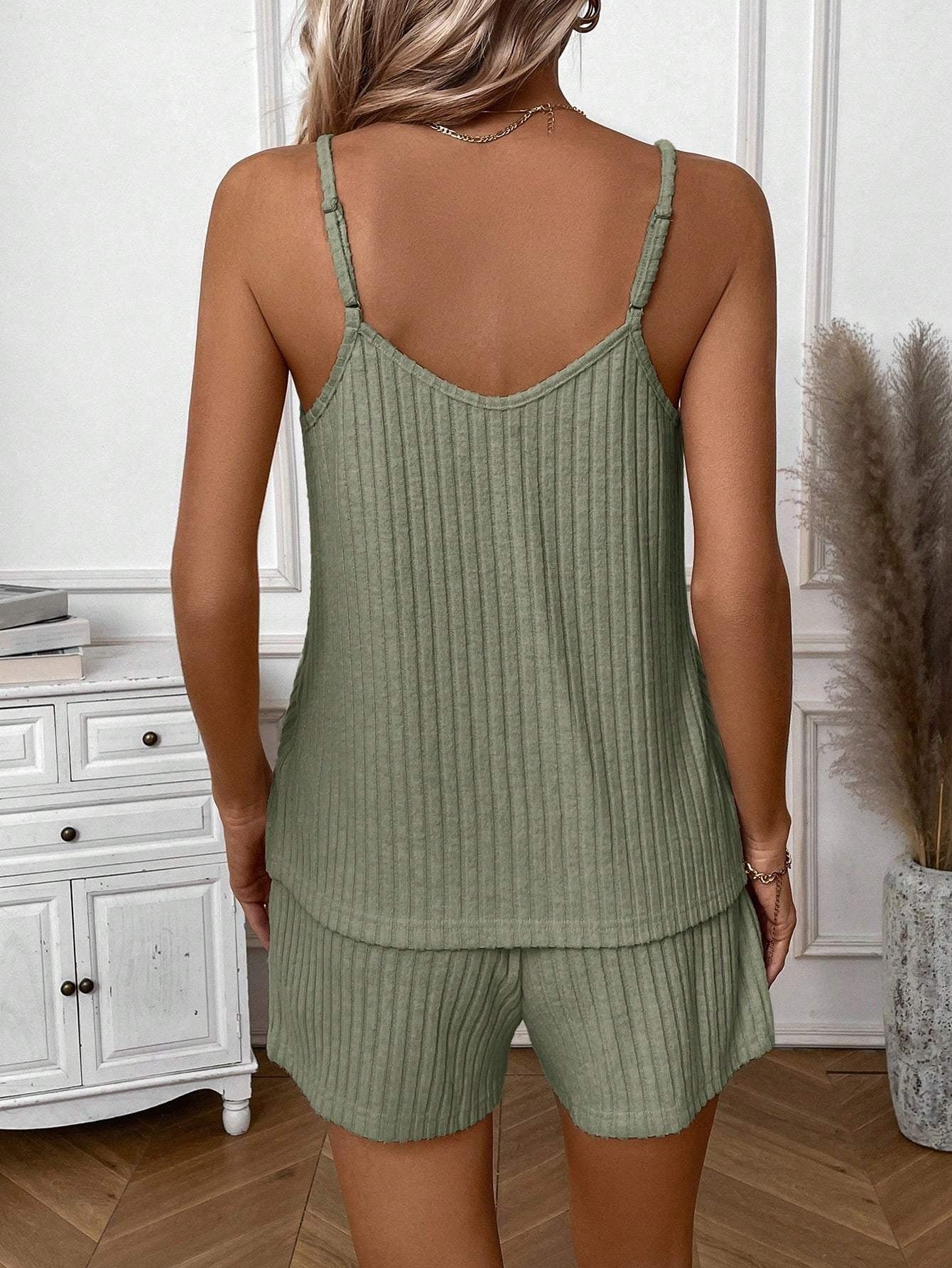 Set of a Solid Color Tank Top And Shorts for Women, Perfect for Summer Casual Wear