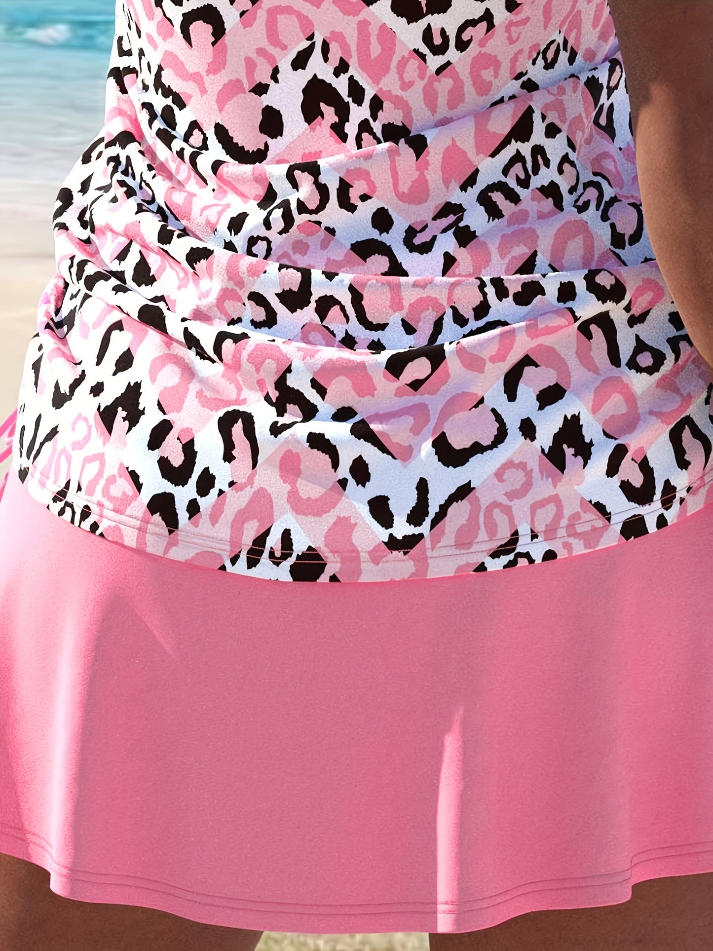Ladies Striped Leopard-Print Tank Top Tankini Swimsuit