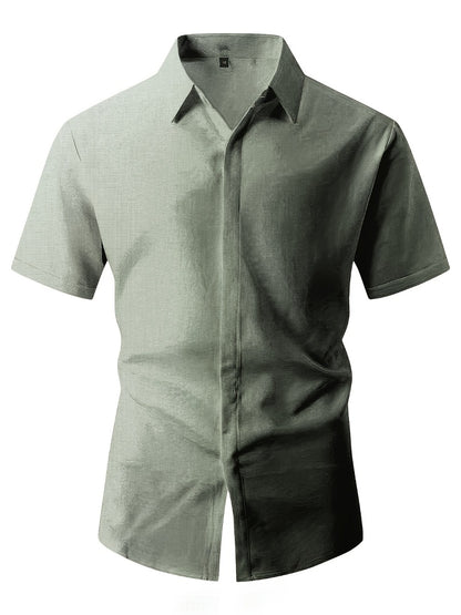 Men's Solid Color Shirt - Collared Short Sleeve 001061