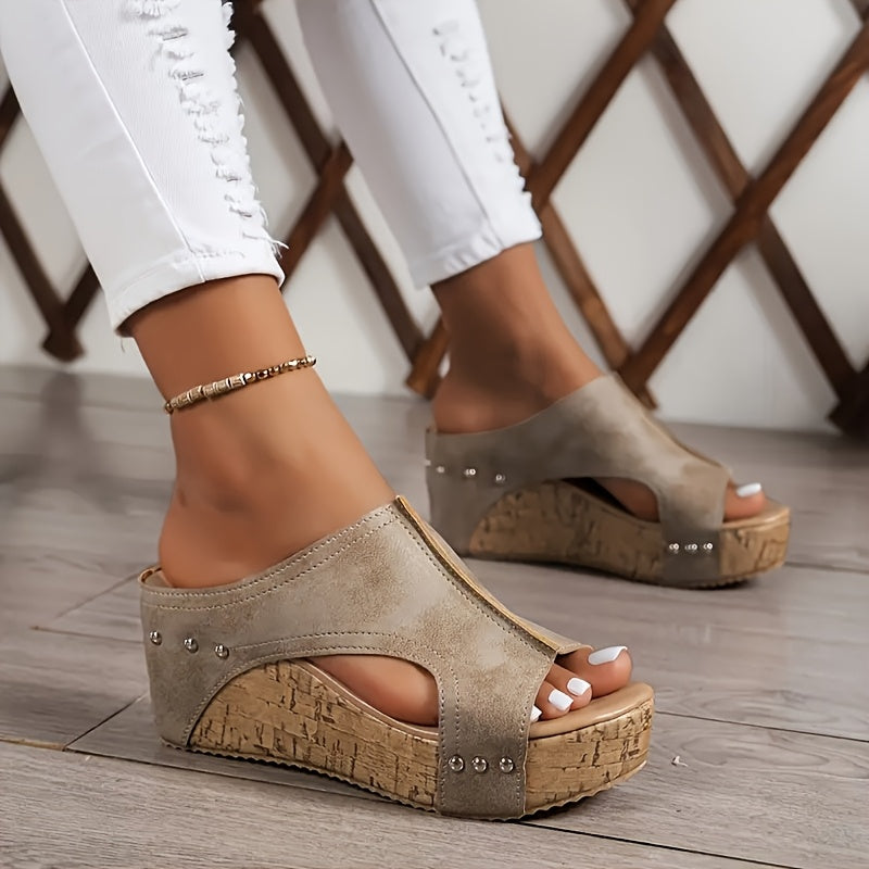 Ladies' Summer New Solid Color Lightweight, Breathable, Comfortable, Versatile Outdoor Thick Bottom Sandals with Open Toes, Arched Style, Elegant Retro Beach Dating, High Quality Platform Sandals, Women Shoes