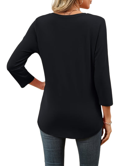 Three-piece Women's Casual Summer Top, 3/4 Sleeve Basic Elegant Square Neck Fashion T-shirt