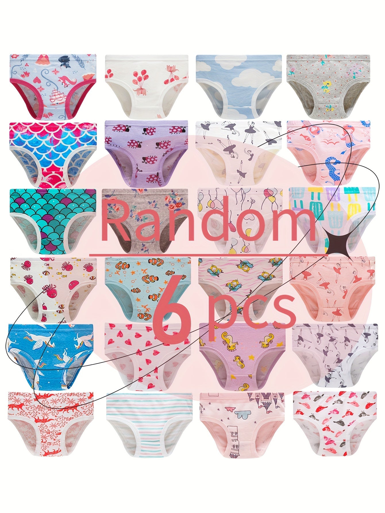 [Random] Random 6pcs ' Cute Flower And Animal And Cloud Print Briefs, Cartoon Pattern Panties, Soft And Comfy Underwear Set, for All Season Wearing