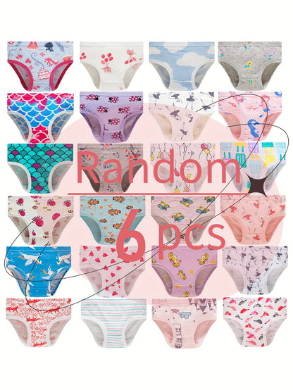 [Random] Random 6pcs ' Cute Flower And Animal And Cloud Print Briefs, Cartoon Pattern Panties, Soft And Comfy Underwear Set, for All Season Wearing