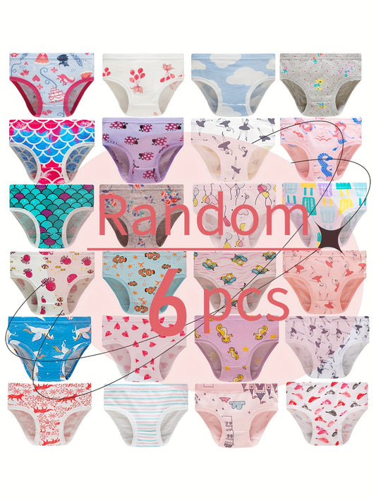 [Random] Random 6pcs ' Cute Flower And Animal And Cloud Print Briefs, Cartoon Pattern Panties, Soft And Comfy Underwear Set, for All Season Wearing