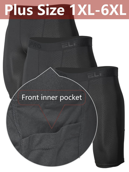3pcs Men's Plus Size Workout Underwear & Running Gym Shorts with Side Pockets, Moisture-Wicking Quick-Dry Polyester, Snake-Light Beige Embossed Design, 1XL-6XL Sizes for Athletic Protection & Comfort, Athletic Compression | Sporty Look, PLUS SIZE