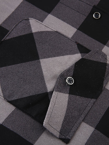 New Men'S Plaid Hooded Long-Sleeved Shirt Outdoor Casual Shirt Jacket | Flannel with Pocket Double Bag Double | Inner Lining Is Thickened | Thermal Shirt