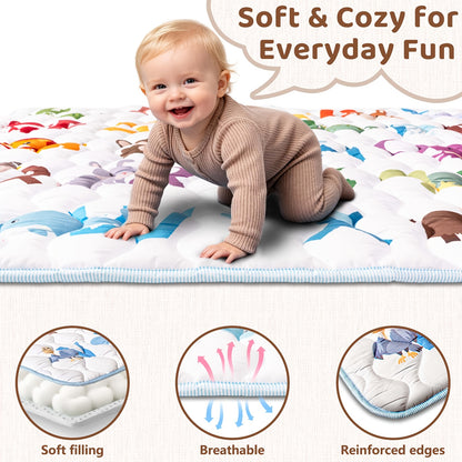Baby Play Mat, 50x50 Playpen Mat with Super Soft Touch, Activity Mat with Upgraded Anti-Slip Bottom, Machine Washable Crawling Mat for Floor & Picnic