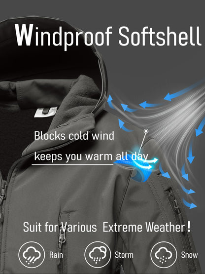 Winter-Ready High-Performance Jacket Men'S Jacket 7 Pockets Nondetachable Hood Performance Lined Soft Shell Winter Coats Windproof, Breathable Great for Camping, Fishing, Skiing Activities And Other Outdoor Activities