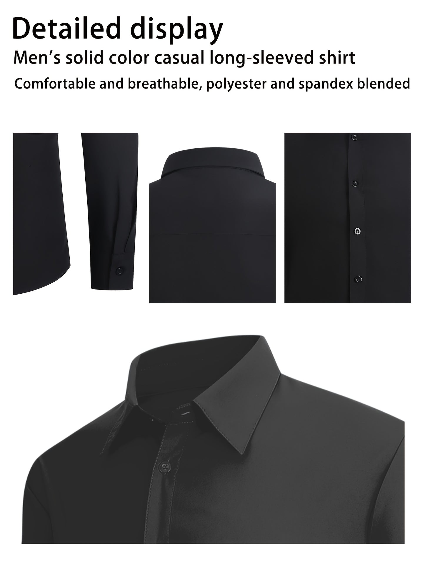 4pcs Men'S Formal Shirt Casual Shirt, Classic Button Up Long Sleeved Shirt, Solid Color Series, 97% Fiber, 3% Spandex, Skin Friendly And Breathable, Suitable For Business, Outdoor Leisure, Wedding Banquets, Dates, All Seasons