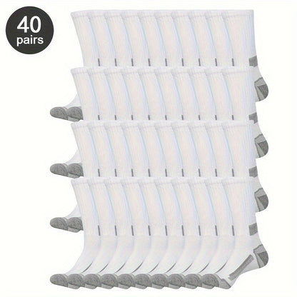 40 Pairs Men'S Breathable Crew Socks - Vibrant Color-Block Design, Everyday Comfort And Style for Outdoor Activities