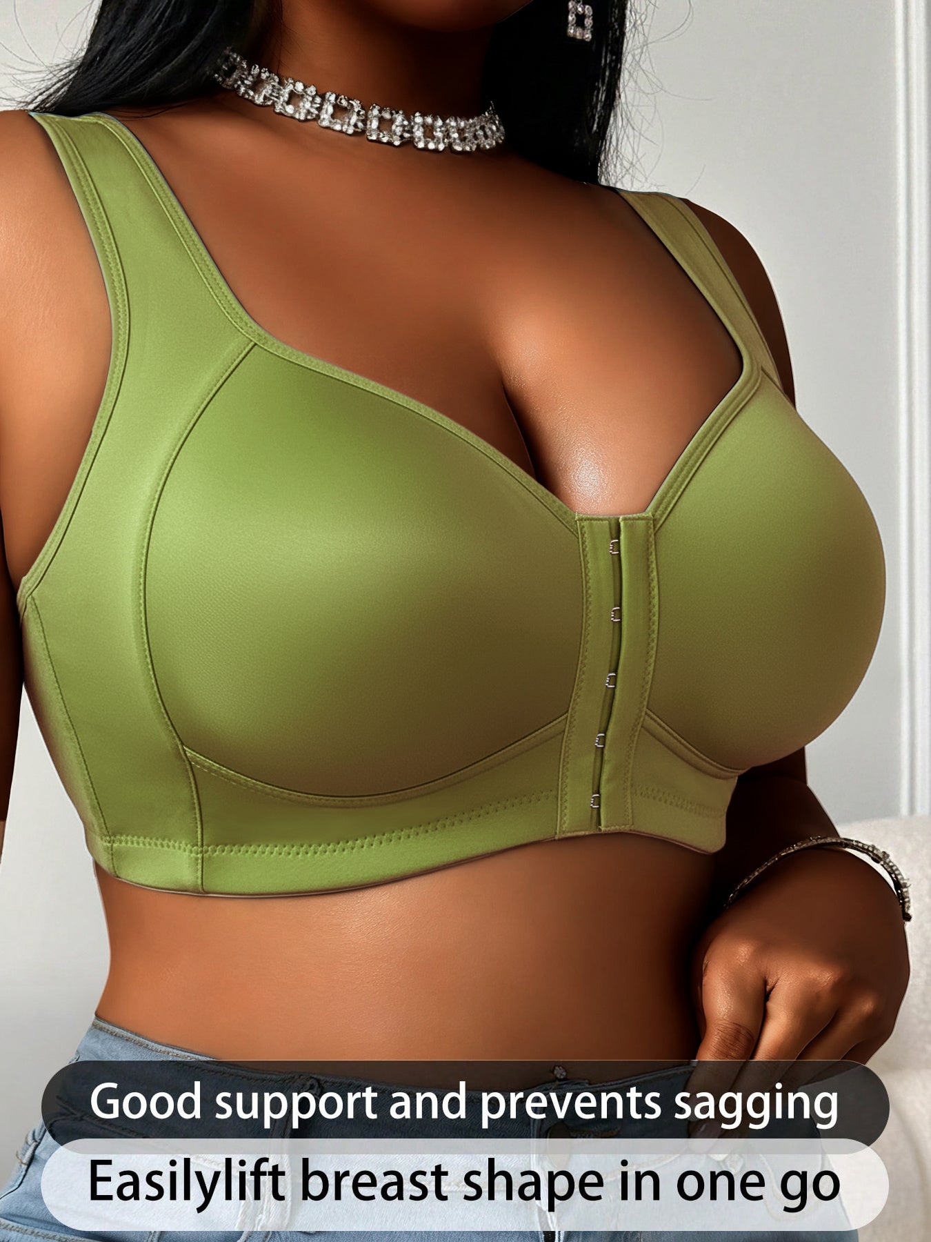 4pcs Set of Women's Front Buckle Non Steel Ring Bra - Glossy Satin Seamless Bra, Comfortable, Breathable, Soft Support, Non Adjustable Shoulder Straps, Non Removable Padding, Nylon Spandex Blend Smooth Bra, Suitable for Daily Casual Underwear