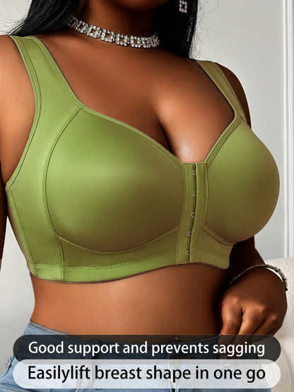 A Set of Four Women'S Bras Featuring a Front Buckle Design Without Steel Rings - Made from Glossy Satin, These Seamless Bras Offer Comfort, Breathability, And Soft Support. They Come with Non-Adjustable Shoulder Straps And Non-Removable Padding