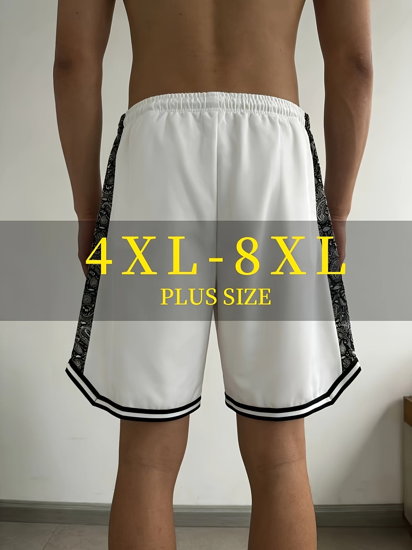 Men's Plus Size Summer Shorts | Striped And Side Coconut Pattern Embroidery, Fashionable And Versatile for Street, Sports, Casual Wear, PLUS SIZE