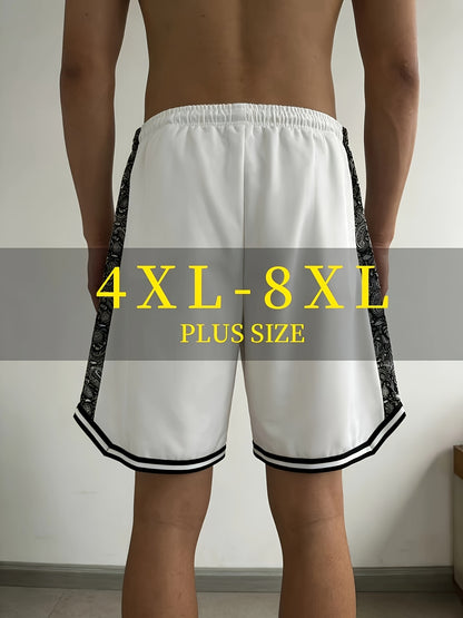 Men's Plus Size Summer Shorts | Striped And Side Coconut Pattern Embroidery, Fashionable And Versatile for Street, Sports, Casual Wear, PLUS SIZE