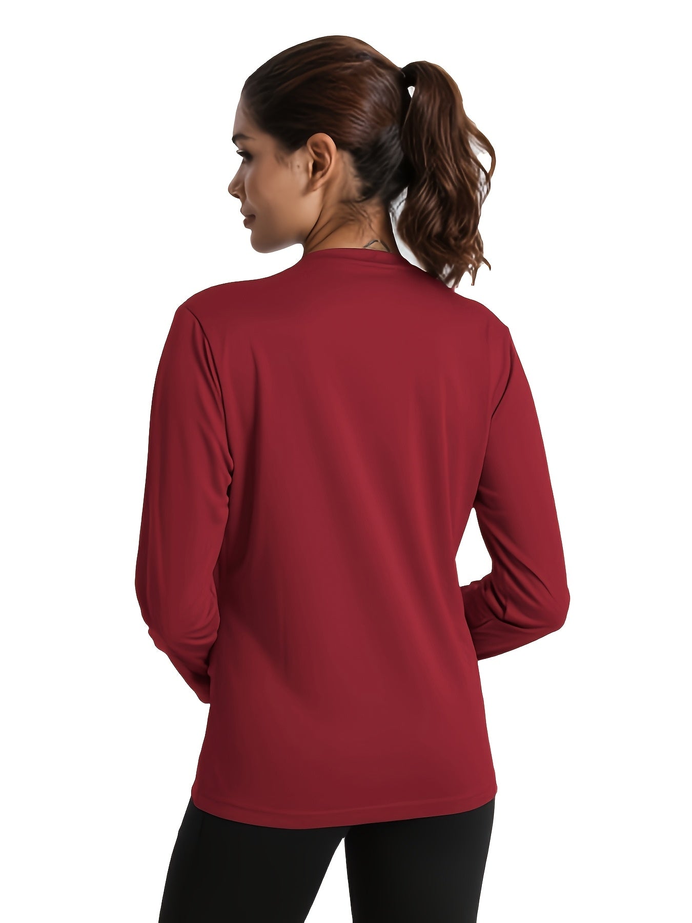 10pcs Women'S Long Sleeve Crew Neck T-shirts - Casual Solid Colour Tops - Fine Beaded Ground Fabric For And Outdoor