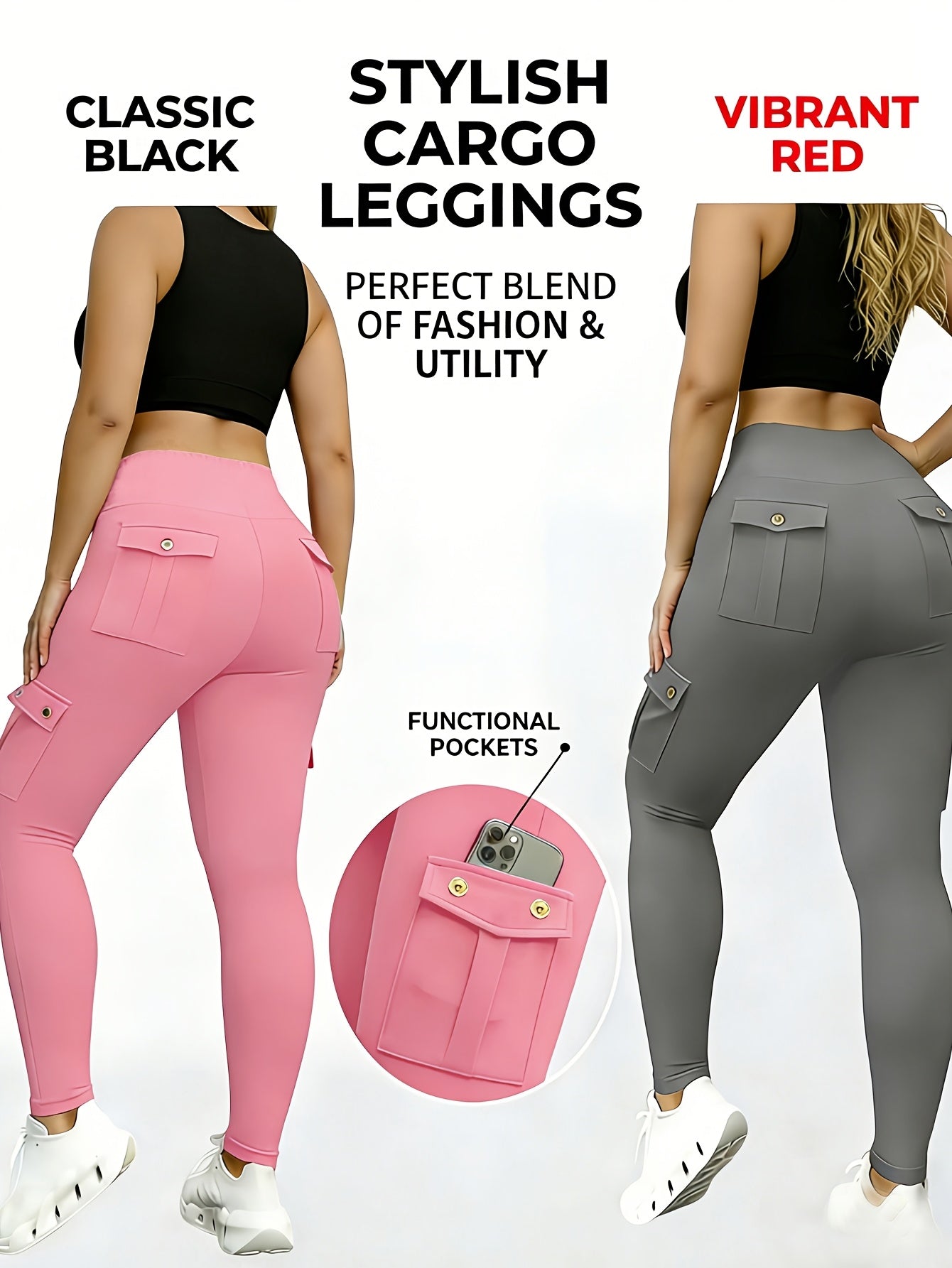 2 Pairs of Women'S Plus Size Tight Workwear Style Pants with Multiple Pockets, Sports Running Casual Daily Exercise Pants, Yoga Pants, High Waist And Hip Lifting, 2pcs Set of Spring, Summer And Autumn Pants, Shipped from Local Warehouse