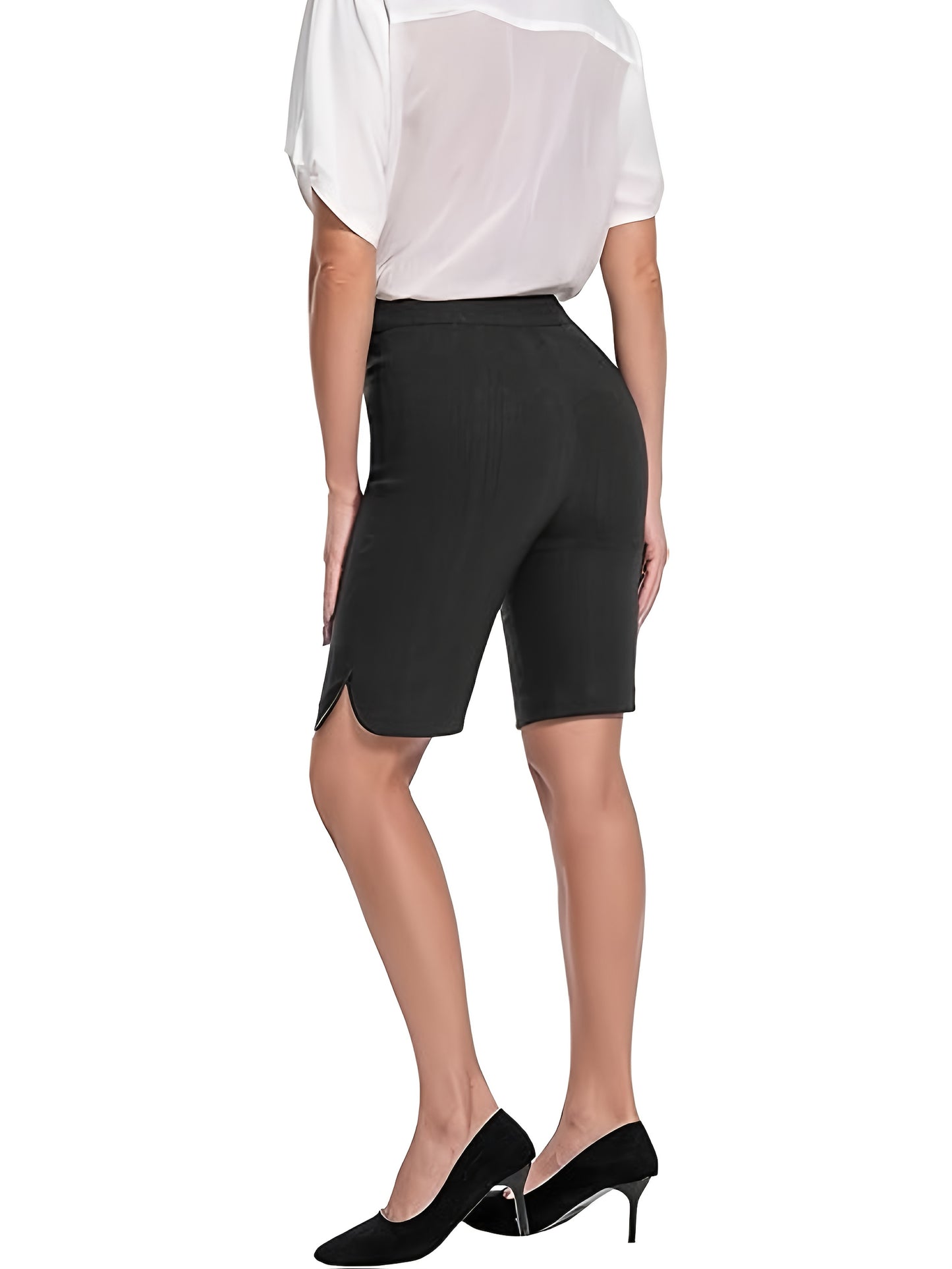 Women's Tulip Hem Pull On Work Shorts, Super Stretchy, Casual Dress Style with Front Pockets