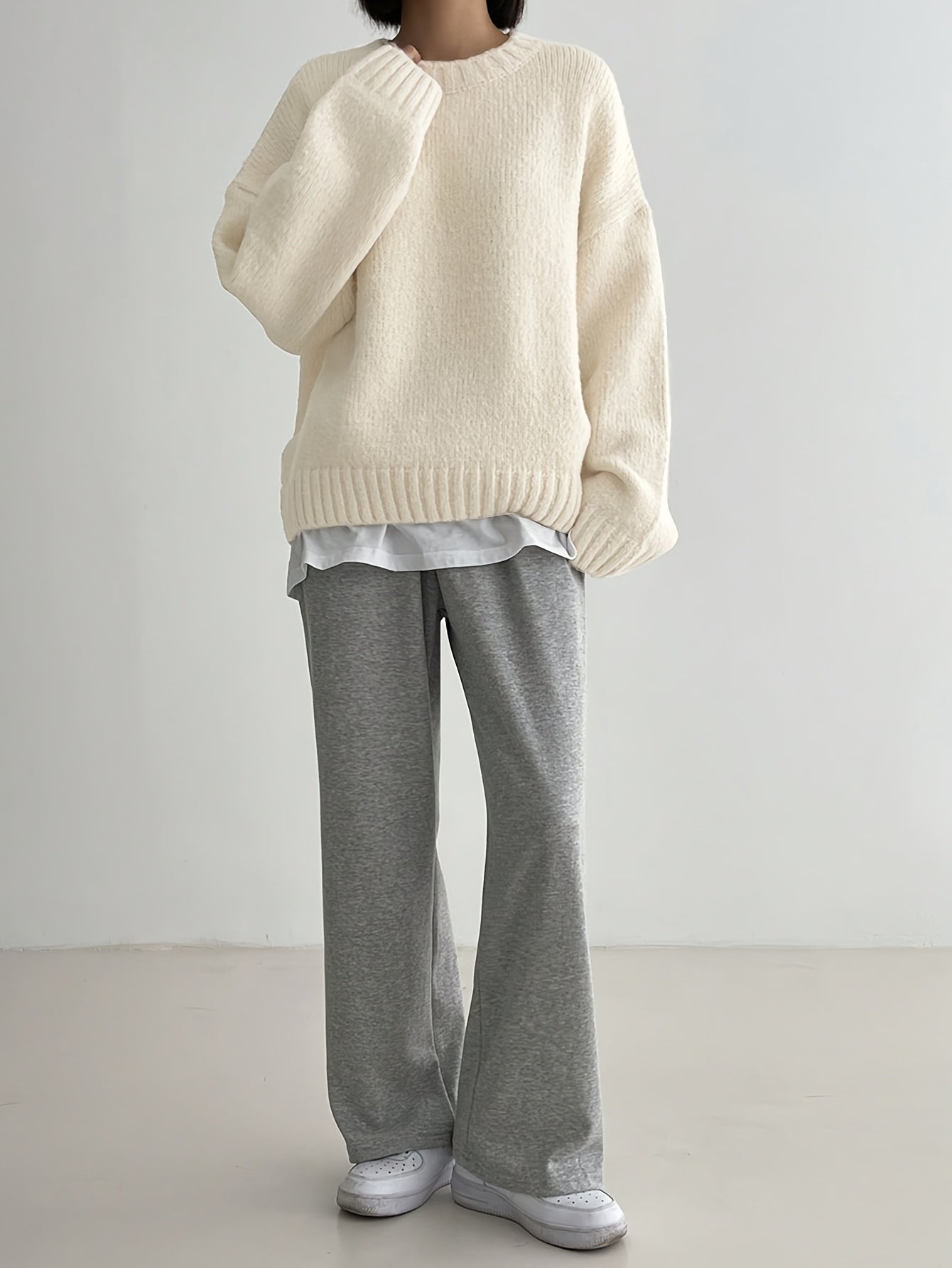 Women'S Autumn And Winter Fashionable And Comfortable Solid Color Round Neck Pullover Sweater