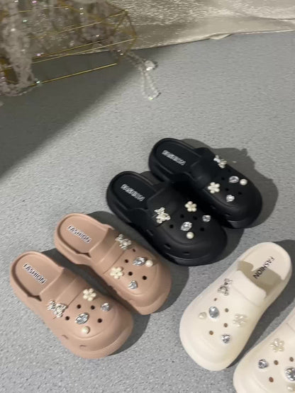 2026 Summer Beach Casual Women Mules Fashion Platform EVA Bowknot Pearl  for Mother'S Day Outdoor Vacation, Women Shoes