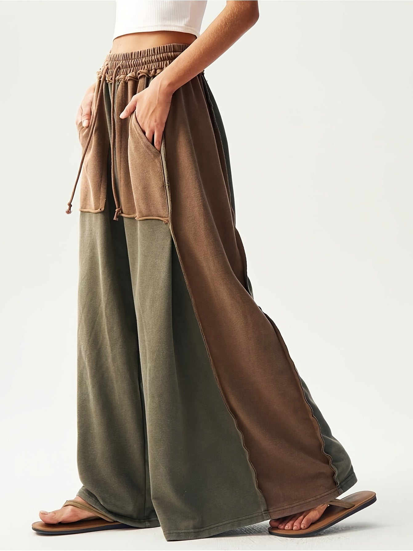 BOHO Women'S Casual Patchwork Multicolor Loose Wide-Leg Washed Pants