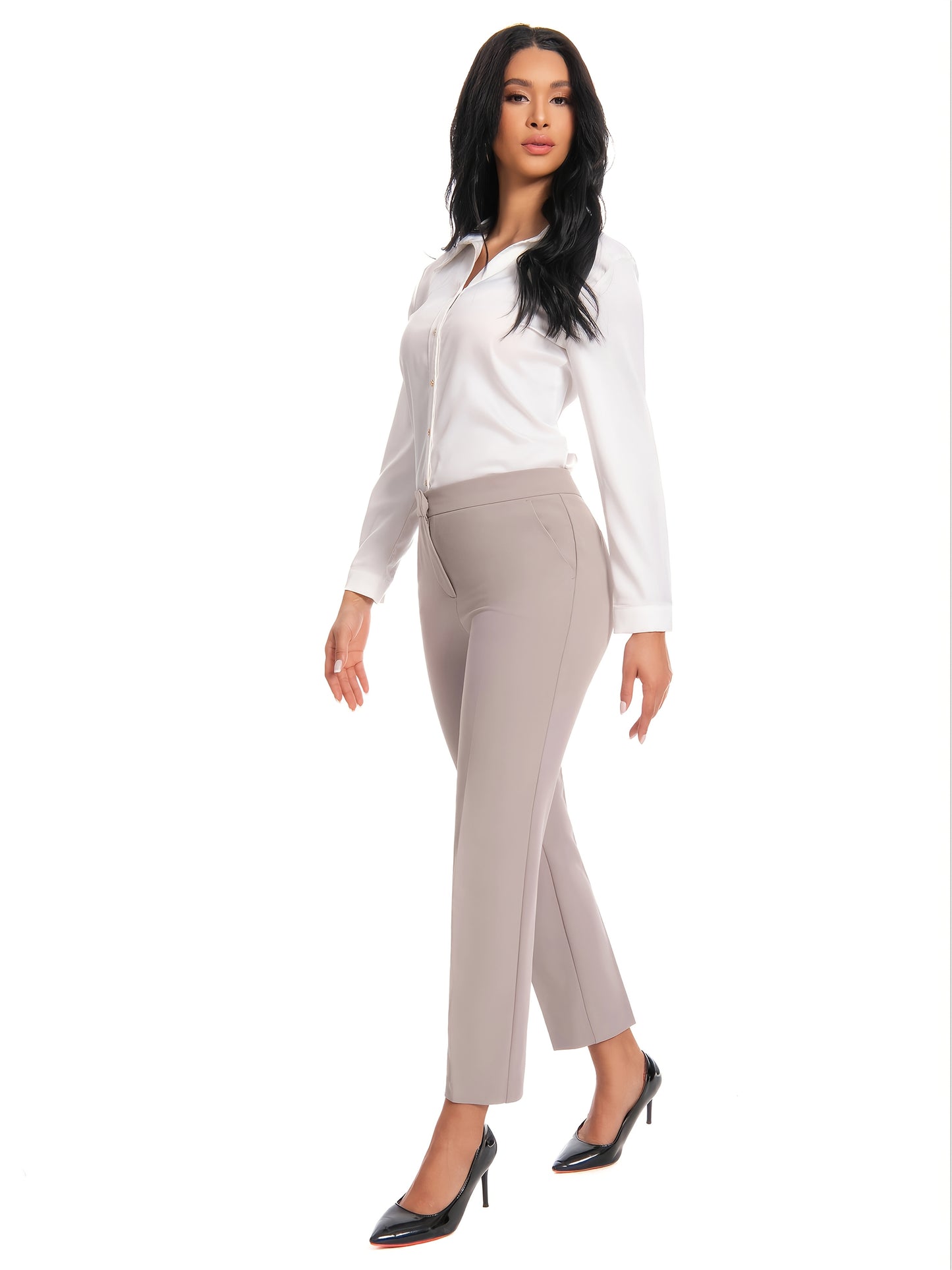 Women'S High Waisted Slim Fit Ankle Dress Pants Stretch Trousers with Pockets, Elegant Office Workwear Bottoms