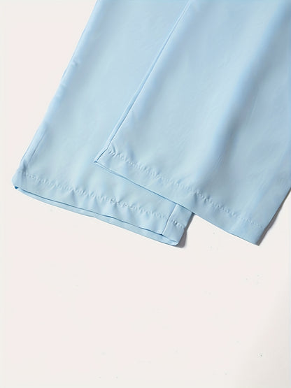 2pcs Men'S Summer Short Sleeve Button-Up Shirt and Pants Set - Light Blue Geometric Print, Casual Regular Fit with Drawstring Waist, Non-Stretch Fabric, Perfect for Casual Attire, Everyday Clothing | Geometric Print Shirt | Woven Fabric Shirt