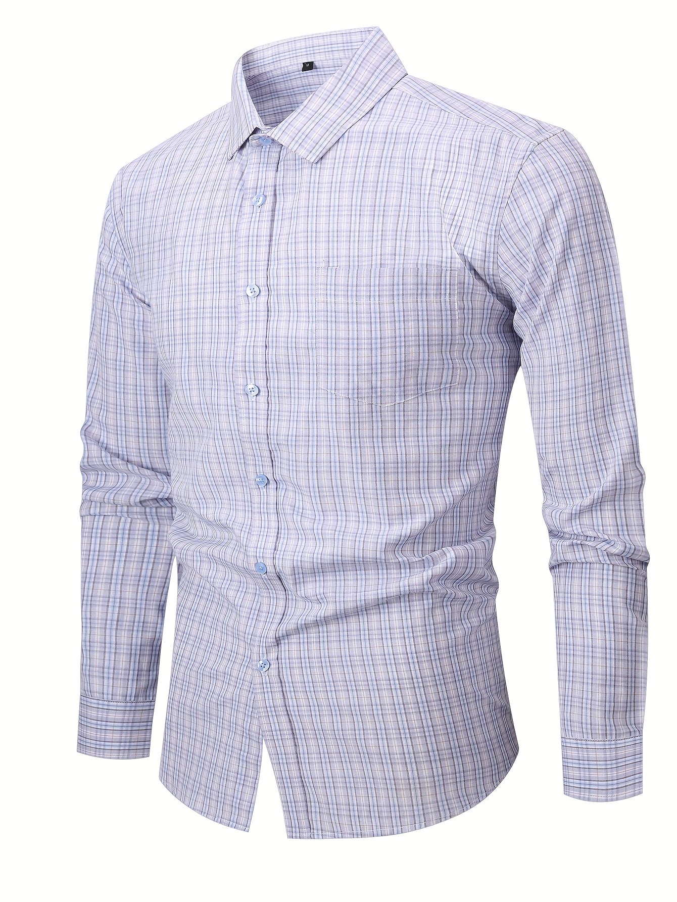 ! Men's Plaid Long Sleeve Shirt - Casual Button- with Pocket, 50% Cotton 50% Polyester, Comfortable Street Style & Commute Essential Fall Wardrobe
