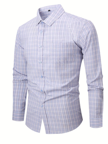Men's Navy Blue & White Plaid Cotton Long-Sleeve Shirt - product view 19