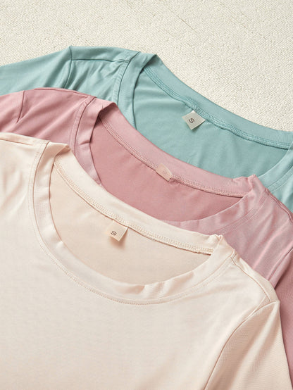 6pcs Set of New Women's Pajamas, 3pcs Set of Short-sleeved Tops and Three Long Pants, Casual Home Clothes, Solid Color Set, 3pcs Set of Pajamas