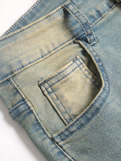 Men's Bright Yellow Denim Floral Graphic Jeans - product view 10