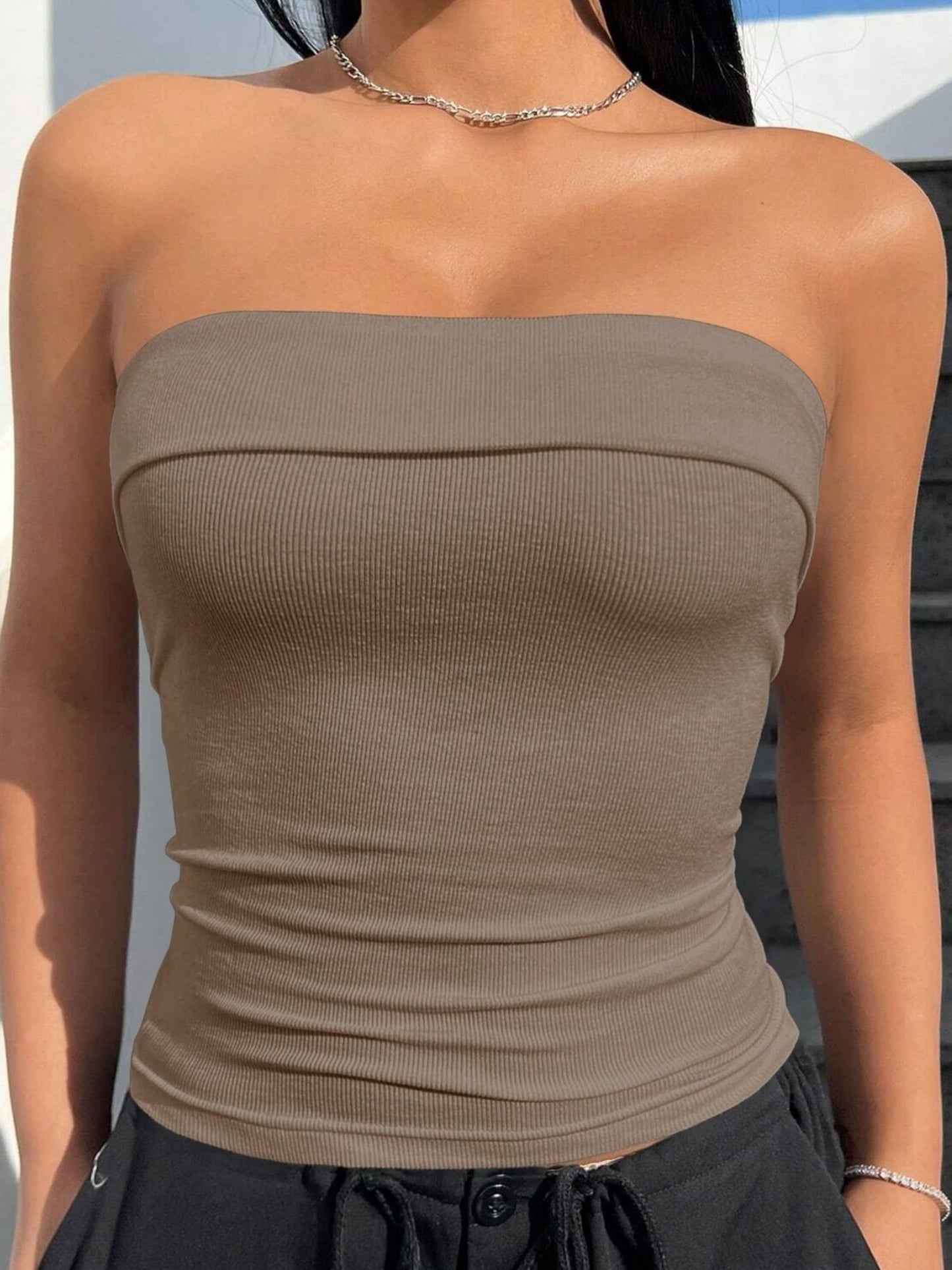 3pcs-Women'S Spring And Summer New Lapel Double Bandeau Strapless Vest, Comfortable And Soft Fabric, Suitable For Everyday Wear, Dating, Party, Dancing, Running, Pilates Sports