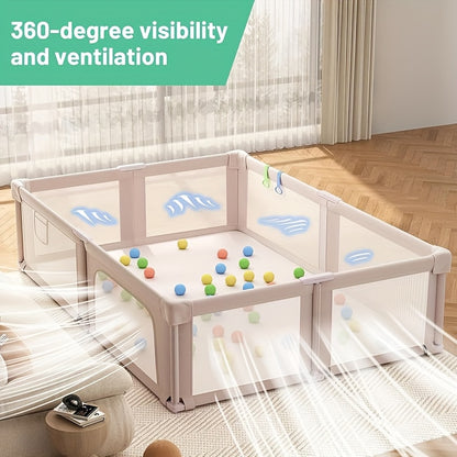 Large Baby Playpen, Baby Playard for Babies And Toddlers, Baby Fence Play Pens for Indoor & Outdoor, Sturdy Safety Play Yard with Soft Breathable Mesh, Anti-Fall, Grey
