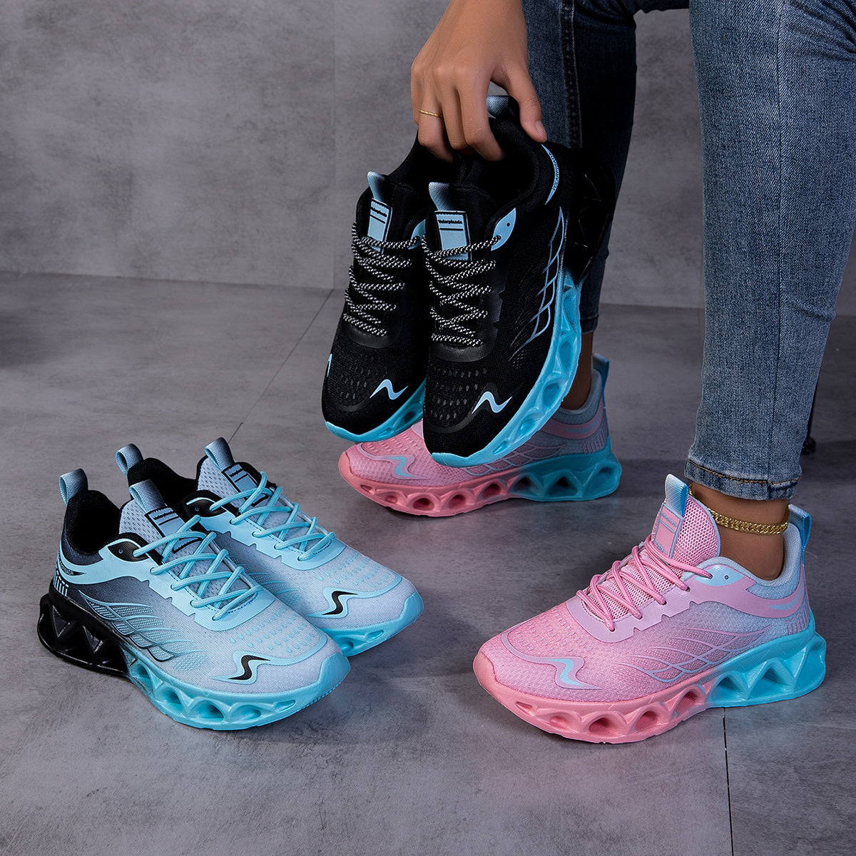2025 New Style Fitness Outdoor Shoes Breathable Mesh Shoes Fashionable and Versatile Running Sneakers Women's Shoes Shoes Pink Mesh Gradient Climbing Shoes Outdoor Running Shoes, Women Shoes