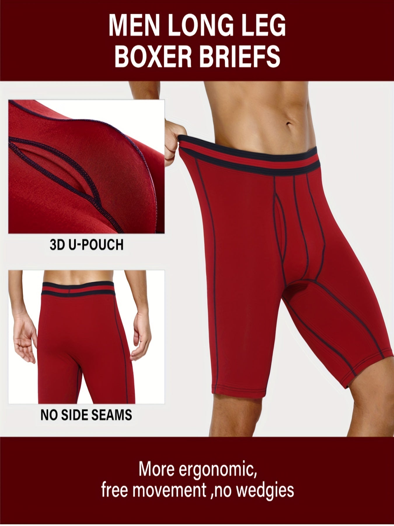 4pcs Men's Long Leg Cotton Underwear Total Support Pouch Boxer Briefs with Open Fly Pouch, Men's Cycling Sports Wear Bottoms, Moisture Wicking & Breathable Slimming Shapewear Body Shape for Men