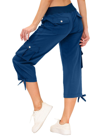 Women's Cargo Capri Hiking Pants Quick Dry Lightweight Travel Casual Workout 50+ Button Pockets