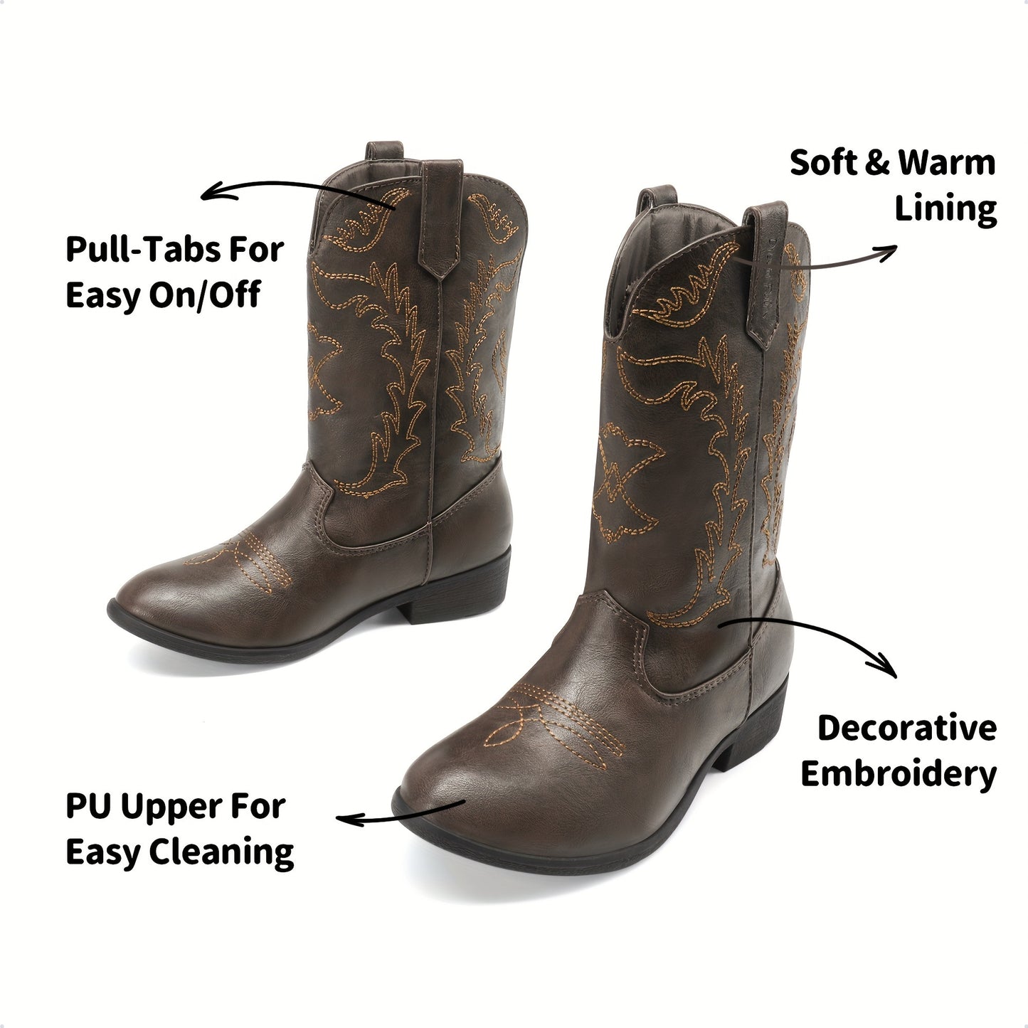 DREAM PAIRS KIDS Cowgirl Cowboy Western Boots Boys And Girls Mid Calf Riding Shoes Little Kid/Big Kid