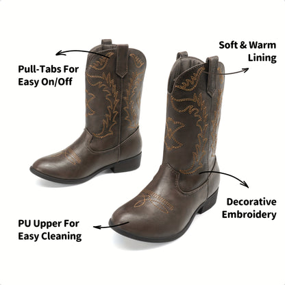 DREAM PAIRS KIDS Cowgirl Cowboy Western Boots Boys And Girls Mid Calf Riding Shoes Little Kid/Big Kid