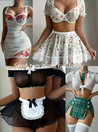Servant Costume, Sexy Lingerie Set, Halloween Cosplay Outfit, Bow Tie See-Through Dress, Adult-Themed Party Attire, Lace-Belted Pajamas, Floral-Print Short Skirt, Nurse Uniform Cosplay, Outfit Cosplay, Random Surprise Gift Pack