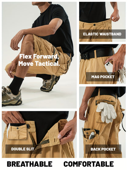 Plus-Size Men'S Outdoor Washing Multi-Pocket Tooling Tactical Shorts with Drawstring to Leave a Pocket Suitable for Outdoor Activities Such As Mountaineering And Camping, Plus Size