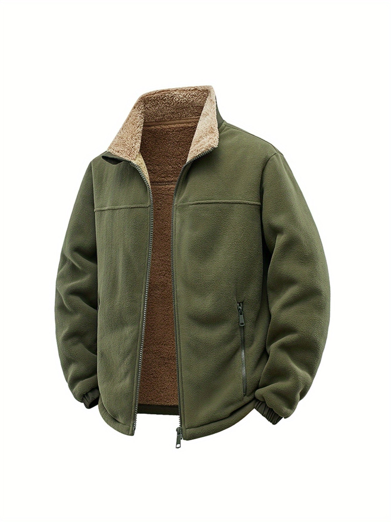 Men'S Fall/Winter Versatile Loose Jacket - Windproof, Warm Shell with Full Zip Closure And Front Pockets - Relaxed-Fit Winter Jacket for Cold Weather, Camping, And Commuting - Machine Washable Fleece Jacket