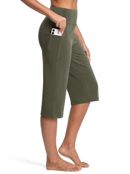 18-Inch Capri Trousers for Women Featuring a High Waist, Pockets, Tummy Control, And a Loose Straight Leg Design Suitable for Workouts And