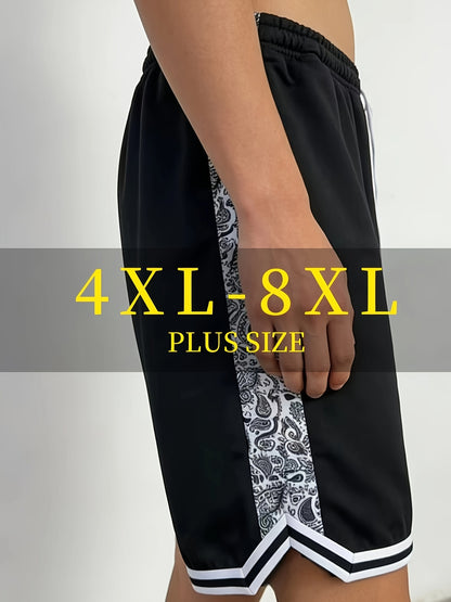 Men's Plus Size Summer Shorts | Striped And Side Coconut Pattern Embroidery, Fashionable And Versatile for Street, Sports, Casual Wear, PLUS SIZE