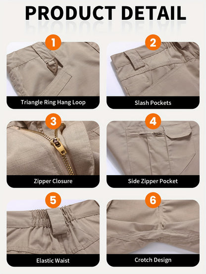 2pcs Summer Outdoor Cargo Shorts for Men, Multi-Pocket Hiking Shorts, Durable, Ripstop, Wear-resistant, Good for Camping, Hunting, Fishing, Summer Outdoor Activies and Daily Wear